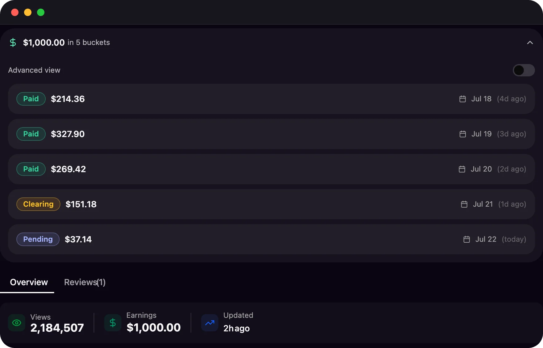 Payout timeline